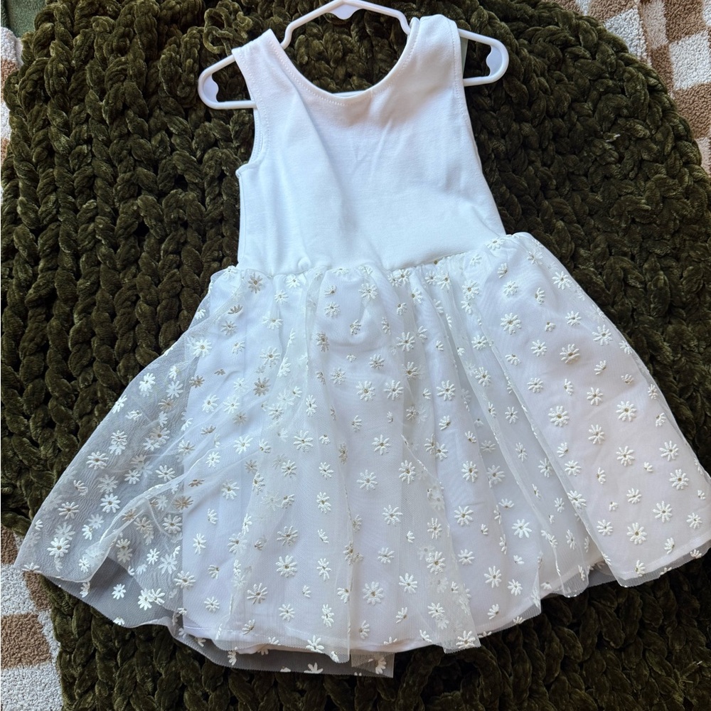 White Sleeveless Dress with Floral Overlay